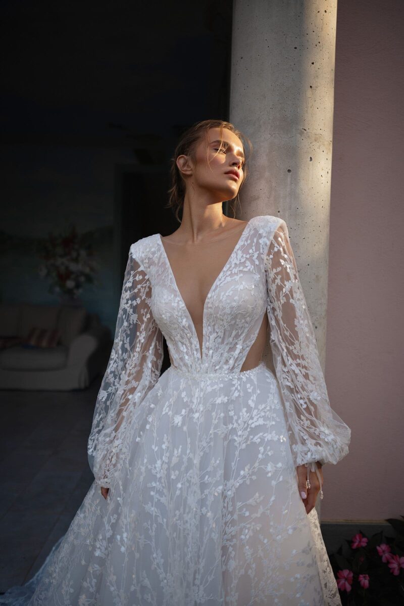 Long Sleeves Plunging Neckline Princess A-Line Wedding Dress - LIOLA - Image 2