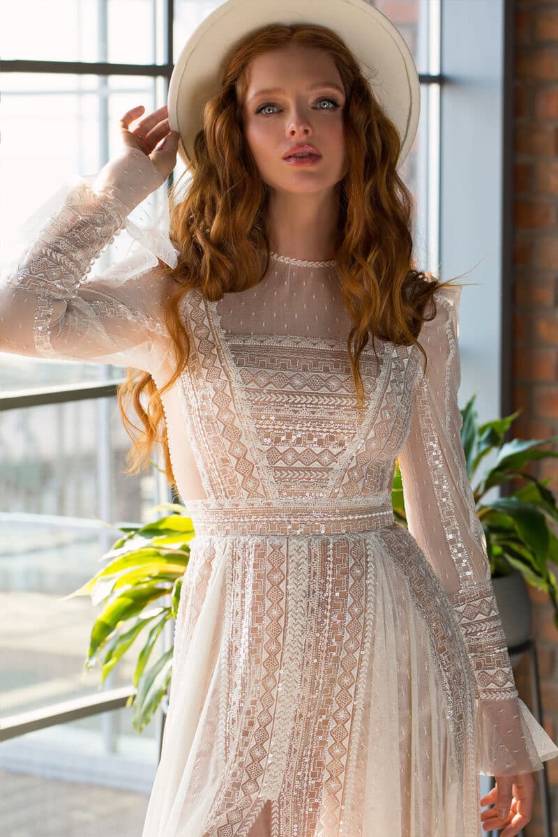 Long Sleeves Boho A-Line Wedding Dress - PALOMA - Image 5