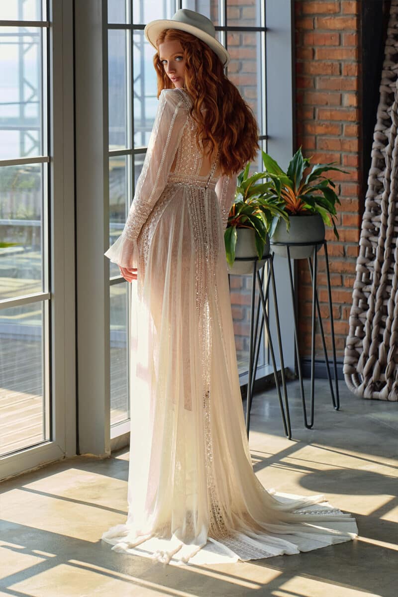 Long Sleeves Boho A-Line Wedding Dress - PALOMA - Image 3