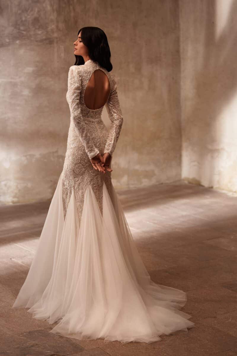 Long Sleeves High Neck Mermaid Wedding Dress - PANDORE - Image 2