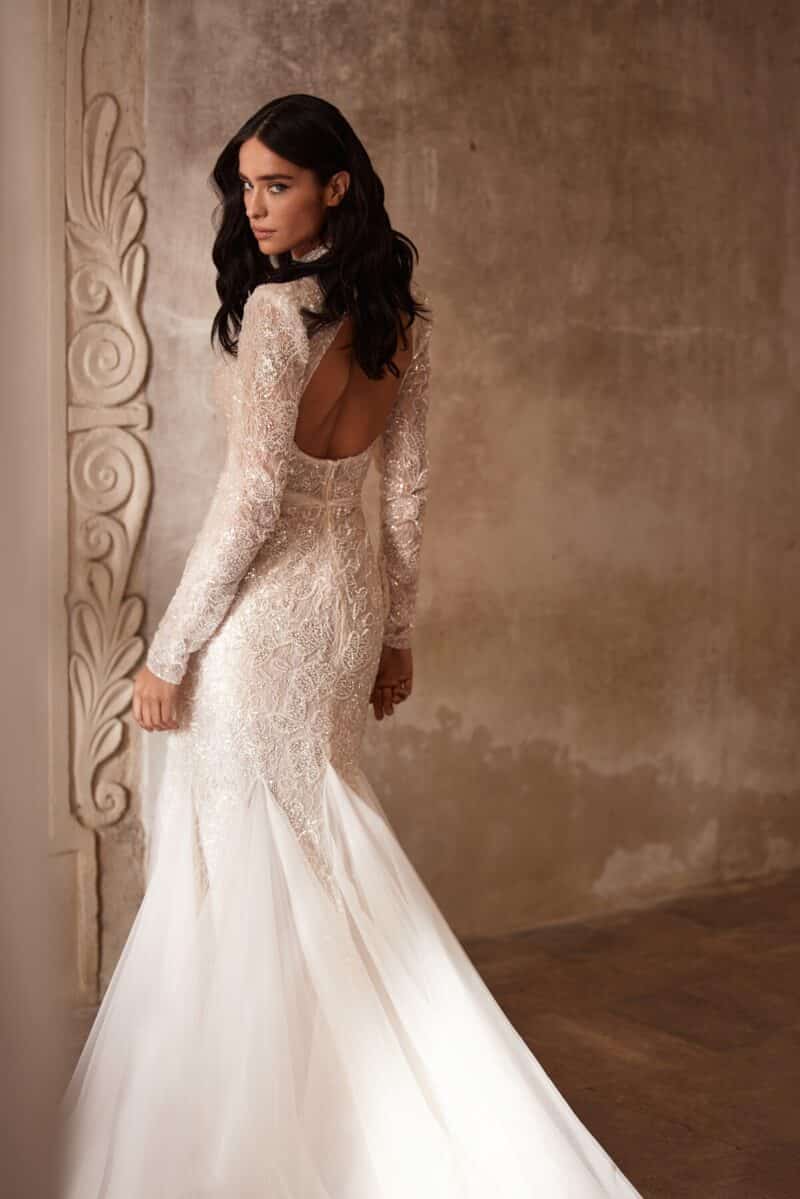 Long Sleeves High Neck Mermaid Wedding Dress - PANDORE - Image 5