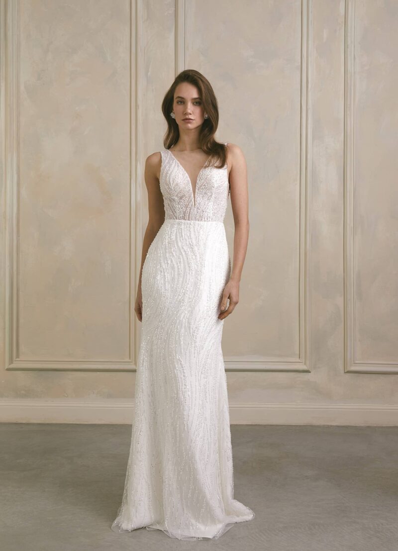 Illusion V-Neck Embroidered Sparkling Mermaid Wedding Dress - PATRICIA