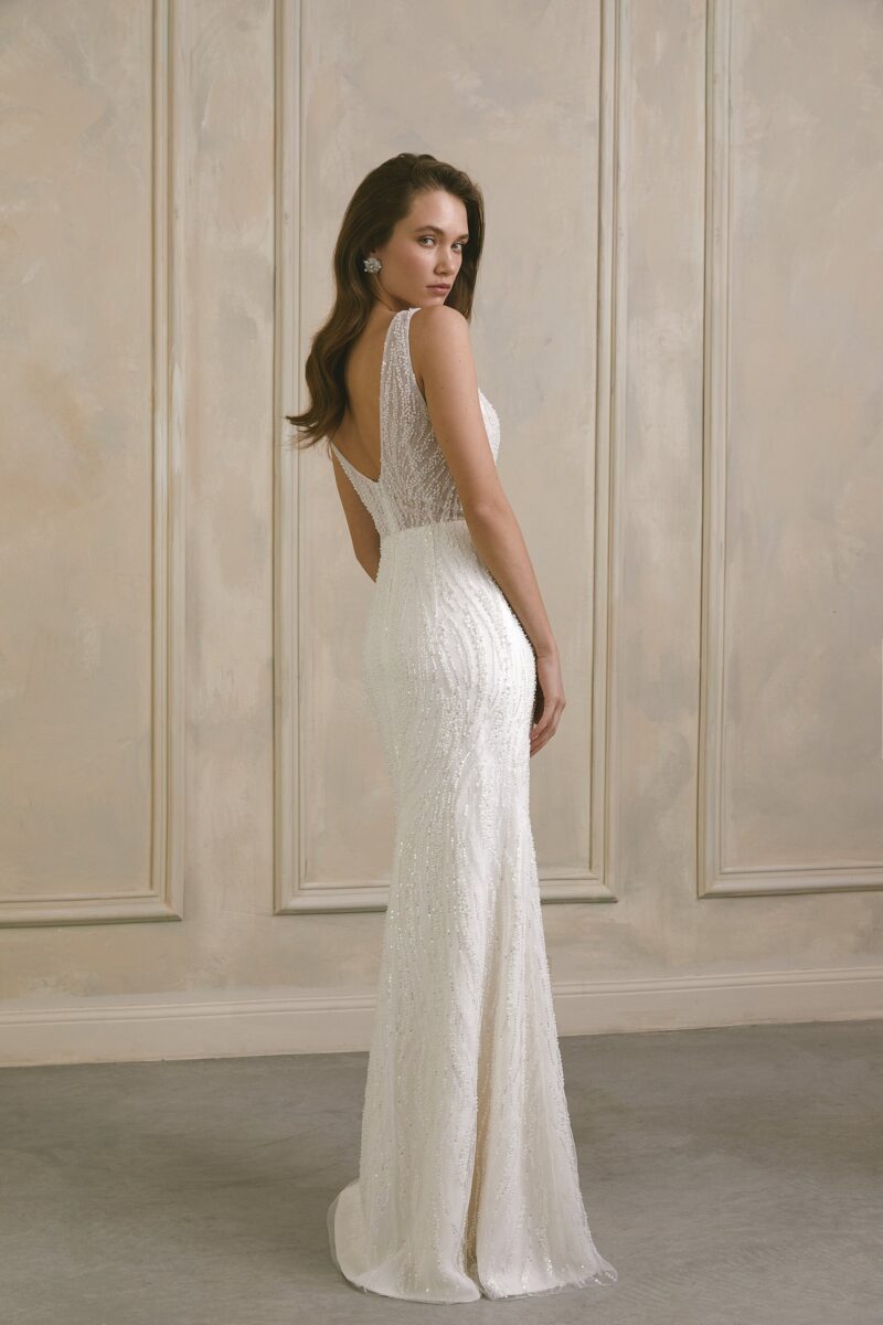 Illusion V-Neck Embroidered Sparkling Mermaid Wedding Dress - PATRICIA - Image 2