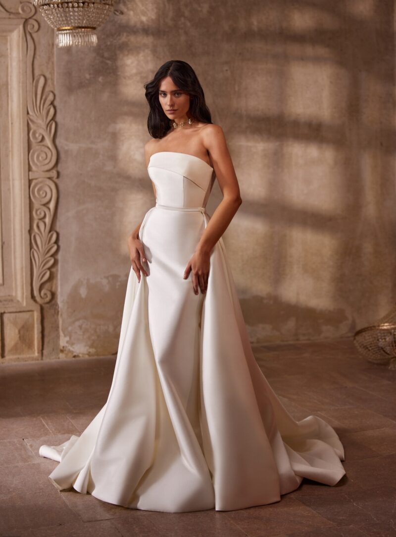 Mikado Fitted Mermaid Wedding Dress With Detachable Long Train - ROMILLY