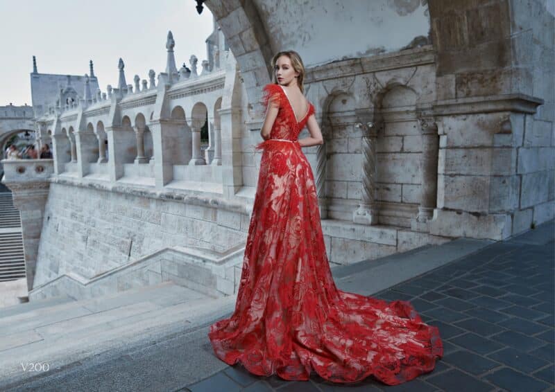 Red Lace A-Line Evening Wedding Dress - JOANA