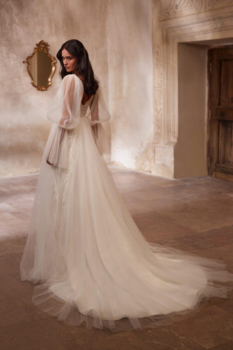 Detachable Long Sleeves V Neck Boho Wedding Dress - SALLY - Image 3