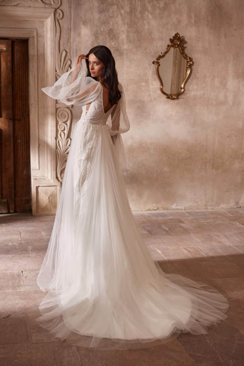 Detachable Long Sleeves V Neck Boho Wedding Dress - SALLY - Image 6